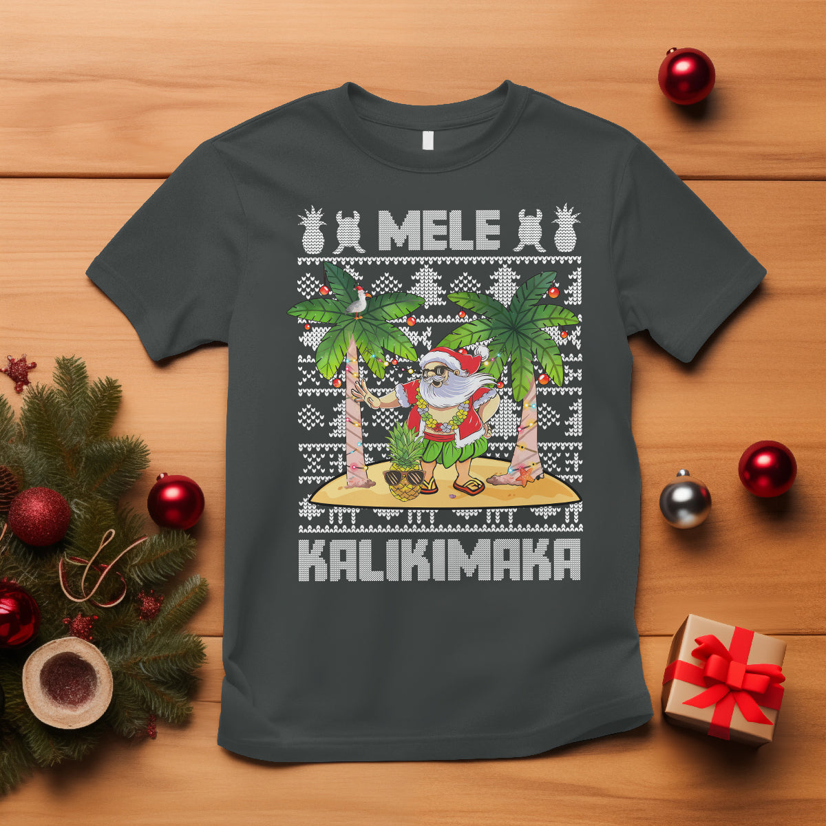 Mele Kalikimaka Santa Hawaiian Christmas Hula Dance T Shirt TS09 Dark Heather - Polynesian Pride