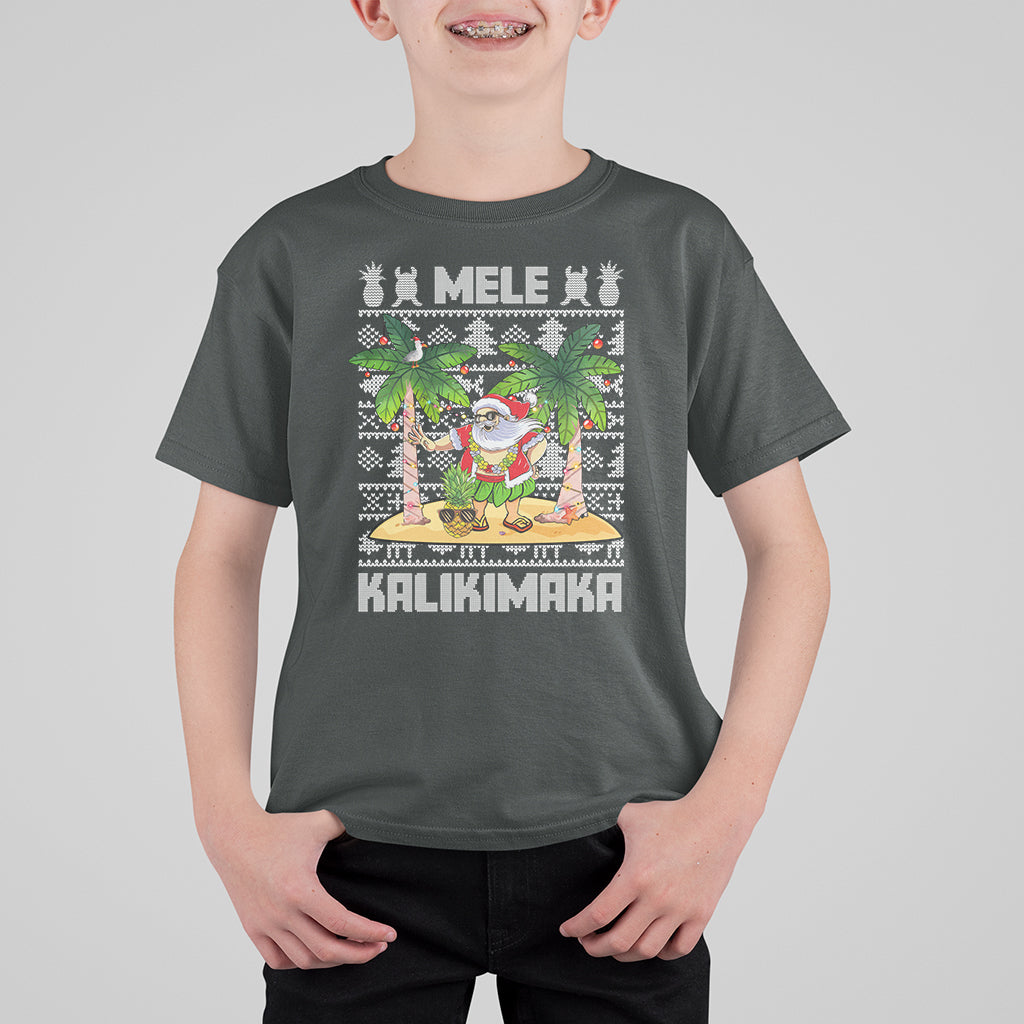 Mele Kalikimaka Santa Hawaiian Christmas Hula Dance T Shirt For Kid TS09 Dark Heather - Polynesian Pride