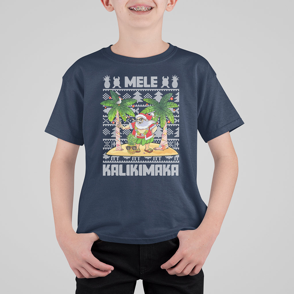 Mele Kalikimaka Santa Hawaiian Christmas Hula Dance T Shirt For Kid TS09 Navy - Polynesian Pride