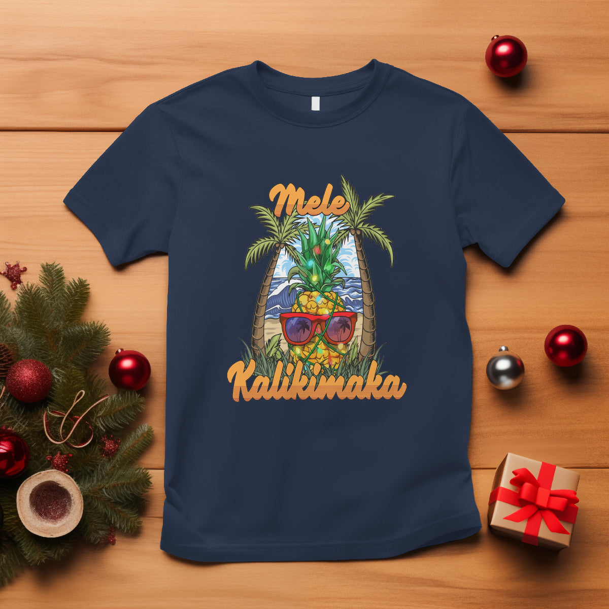 Mele Kalikimaka Christmas In Hawaii Xmas Light Pineapple T Shirt TS09 Navy - Polynesian Pride