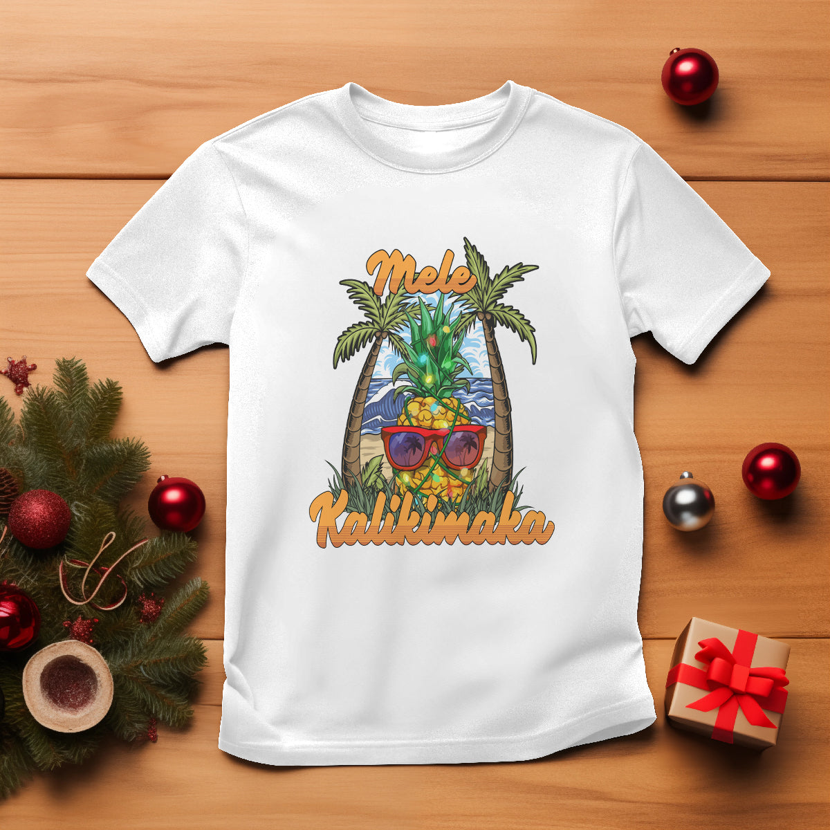 Mele Kalikimaka Christmas In Hawaii Xmas Light Pineapple T Shirt TS09 White - Polynesian Pride