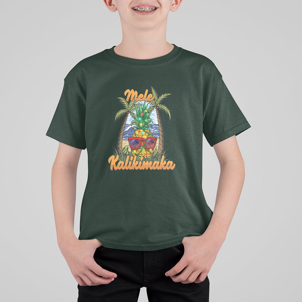 Mele Kalikimaka Christmas In Hawaii Xmas Light Pineapple T Shirt For Kid TS09 Dark Forest Green - Polynesian Pride