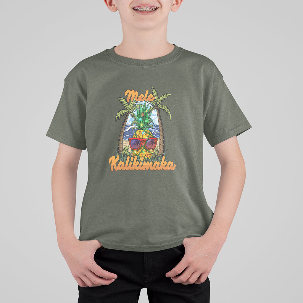 Mele Kalikimaka Christmas In Hawaii Xmas Light Pineapple T Shirt For Kid TS09 Military Green - Polynesian Pride