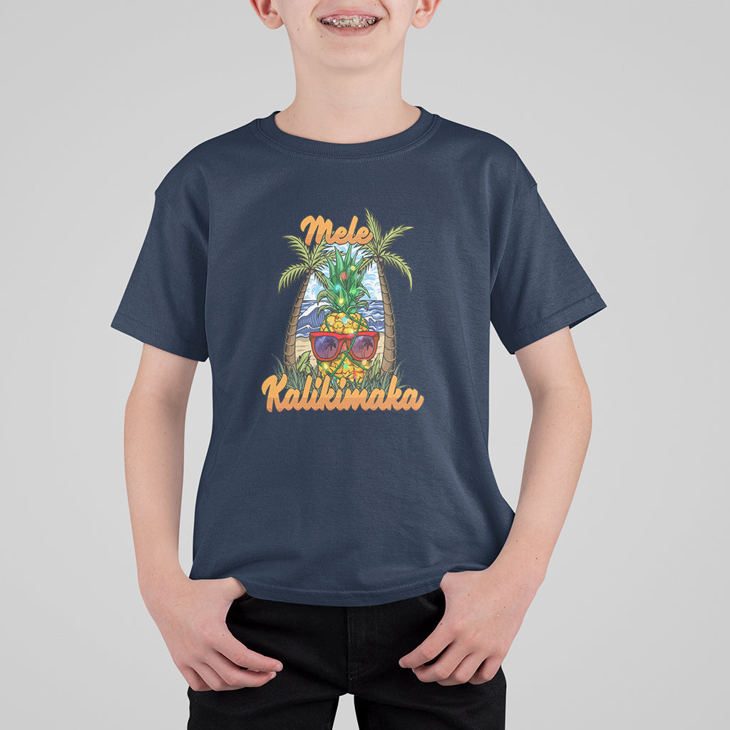 Mele Kalikimaka Christmas In Hawaii Xmas Light Pineapple T Shirt For Kid TS09 Navy - Polynesian Pride
