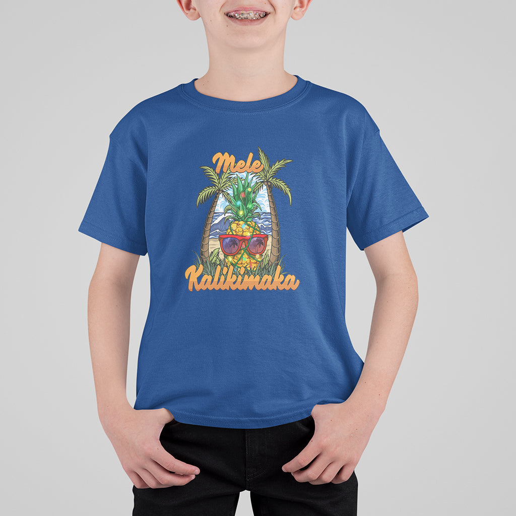 Mele Kalikimaka Christmas In Hawaii Xmas Light Pineapple T Shirt For Kid TS09 Royal Blue - Polynesian Pride