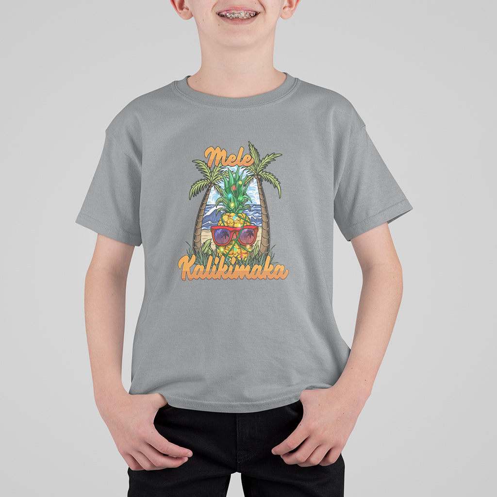 Mele Kalikimaka Christmas In Hawaii Xmas Light Pineapple T Shirt For Kid TS09 Sport Gray - Polynesian Pride