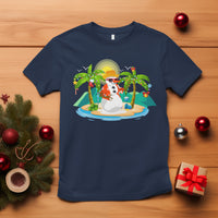 Christmas In Hawaii T Shirt Hawaiian Snowman Xmas Palm Tree At The Beach TS09 Navy - Polynesian Pride