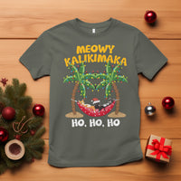 Christmas In Hawaii T Shirt Meowy Kalikimaka Cat Chillin' Ho Ho Ho Xmas Palm Tree TS09 Military Green - Polynesian Pride