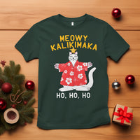 Christmas In Hawaii T Shirt Meowy Kalikimaka Hawaiian Cat Ho Ho Ho Xmas Tree TS09 Dark Forest Green - Polynesian Pride