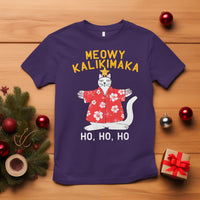 Christmas In Hawaii T Shirt Meowy Kalikimaka Hawaiian Cat Ho Ho Ho Xmas Tree TS09 Purple - Polynesian Pride