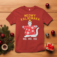 Christmas In Hawaii T Shirt Meowy Kalikimaka Hawaiian Cat Ho Ho Ho Xmas Tree TS09 Red - Polynesian Pride