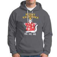Christmas In Hawaii Hoodie Meowy Kalikimaka Hawaiian Cat Ho Ho Ho Xmas Tree TS09 Charcoal - Polynesian Pride