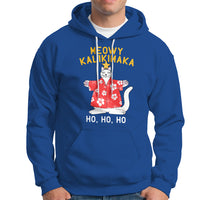Christmas In Hawaii Hoodie Meowy Kalikimaka Hawaiian Cat Ho Ho Ho Xmas Tree TS09 Royal Blue - Polynesian Pride
