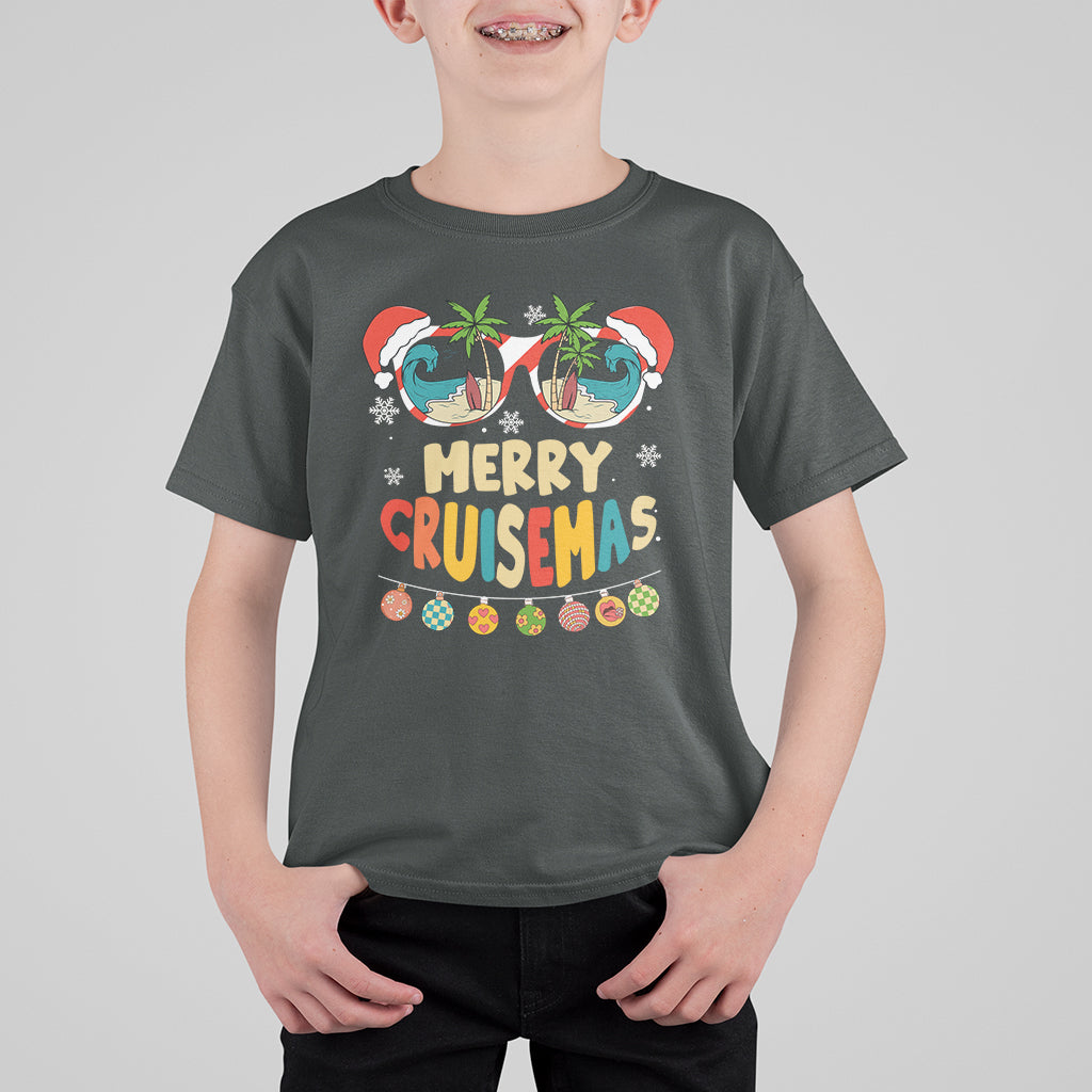 Merry Cruisemas Hawaiian Christmas Palm Tree Sunglass T Shirt For Kid TS09 Dark Heather - Polynesian Pride