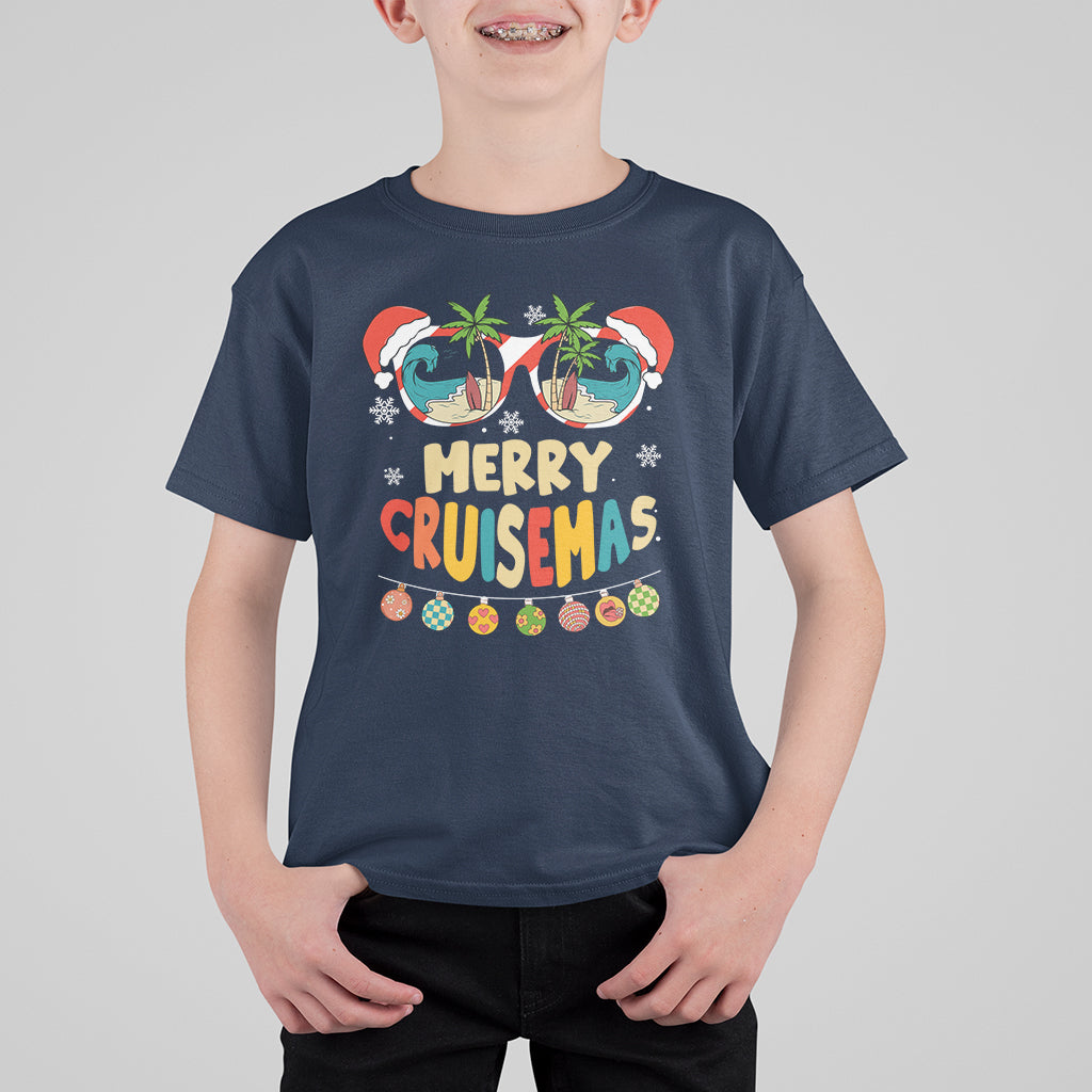 Merry Cruisemas Hawaiian Christmas Palm Tree Sunglass T Shirt For Kid TS09 Navy - Polynesian Pride