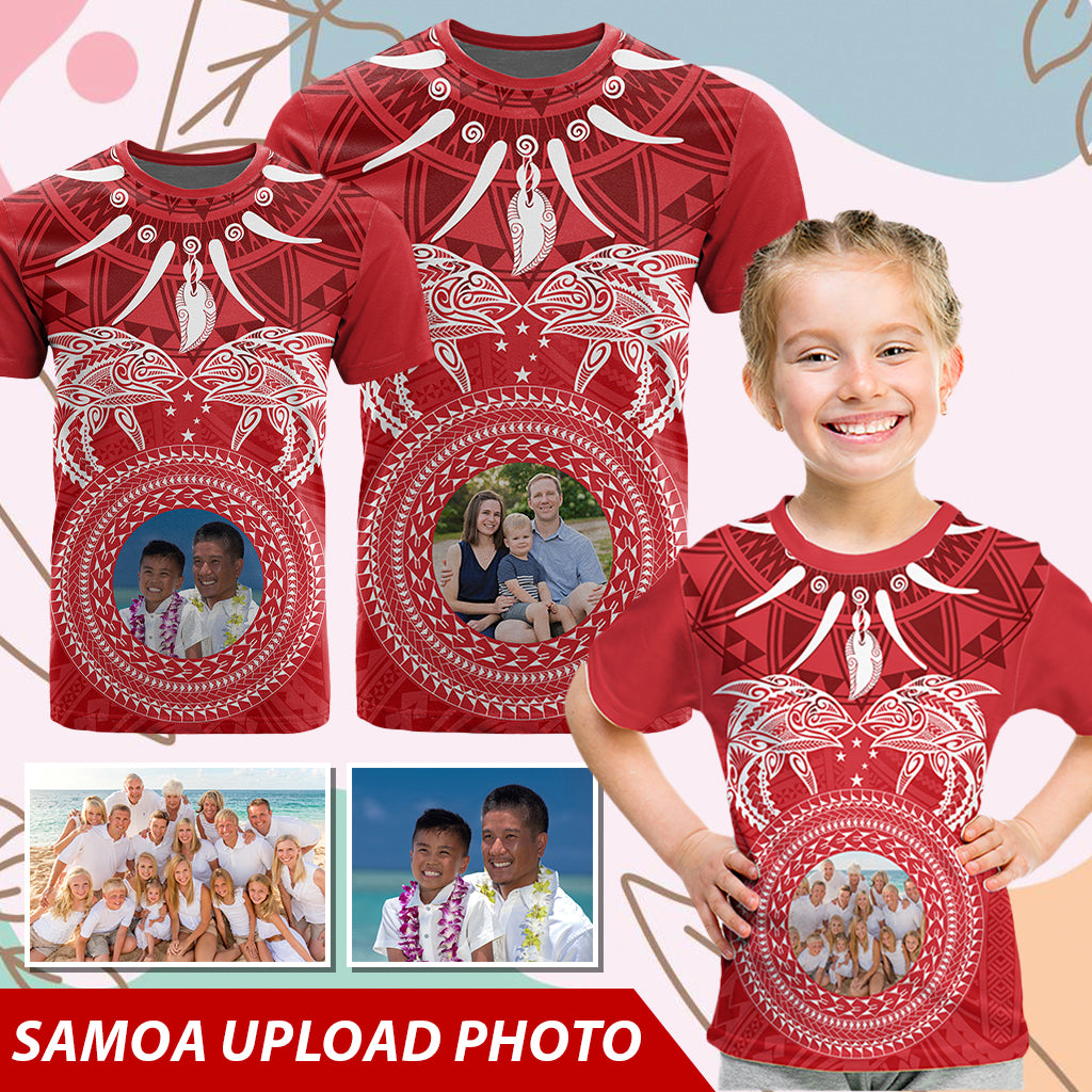 Custom Photo Samoa T Shirt Polynesian Fish Tattoo and Boar Tusk Art CTM09 - Polynesian Pride