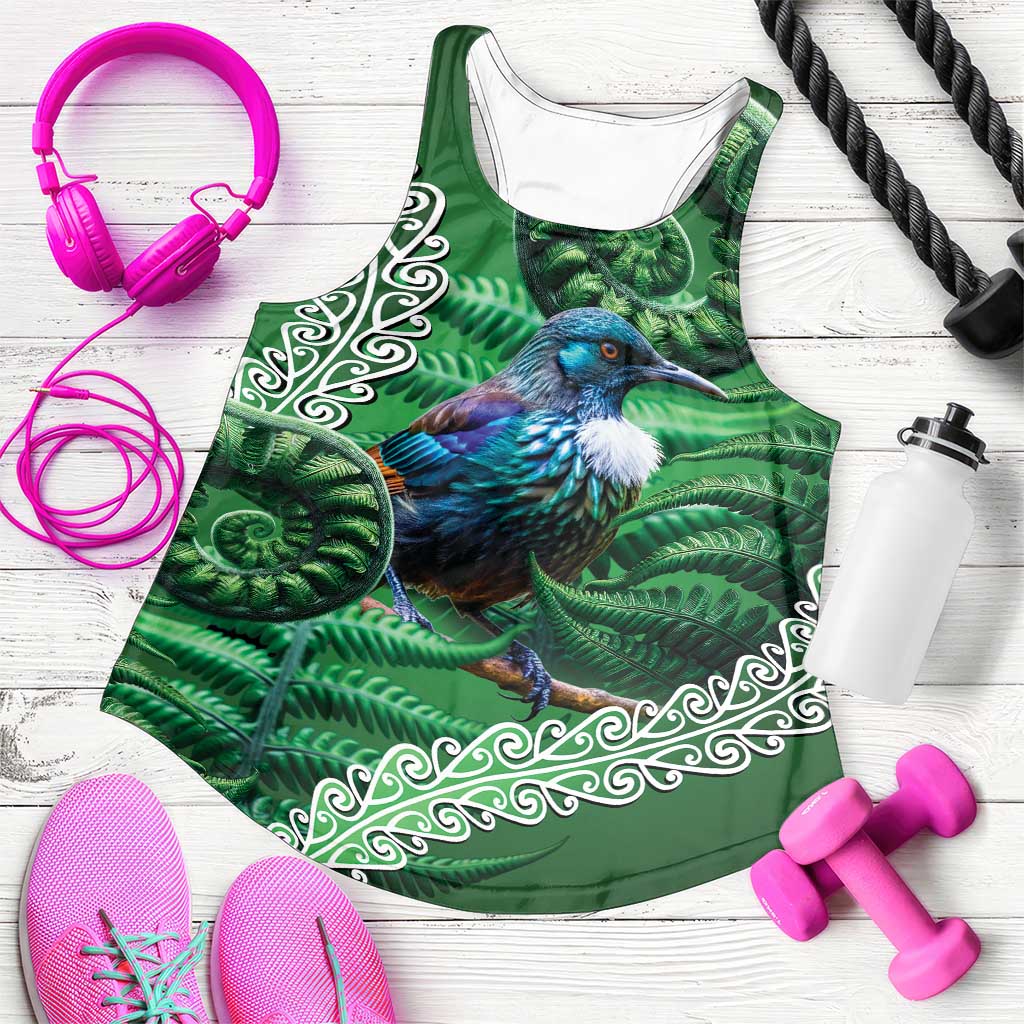 Tui Bird Koru Silver Fern Aotearoa Women Racerback Tank LT9 Green - Polynesian Pride