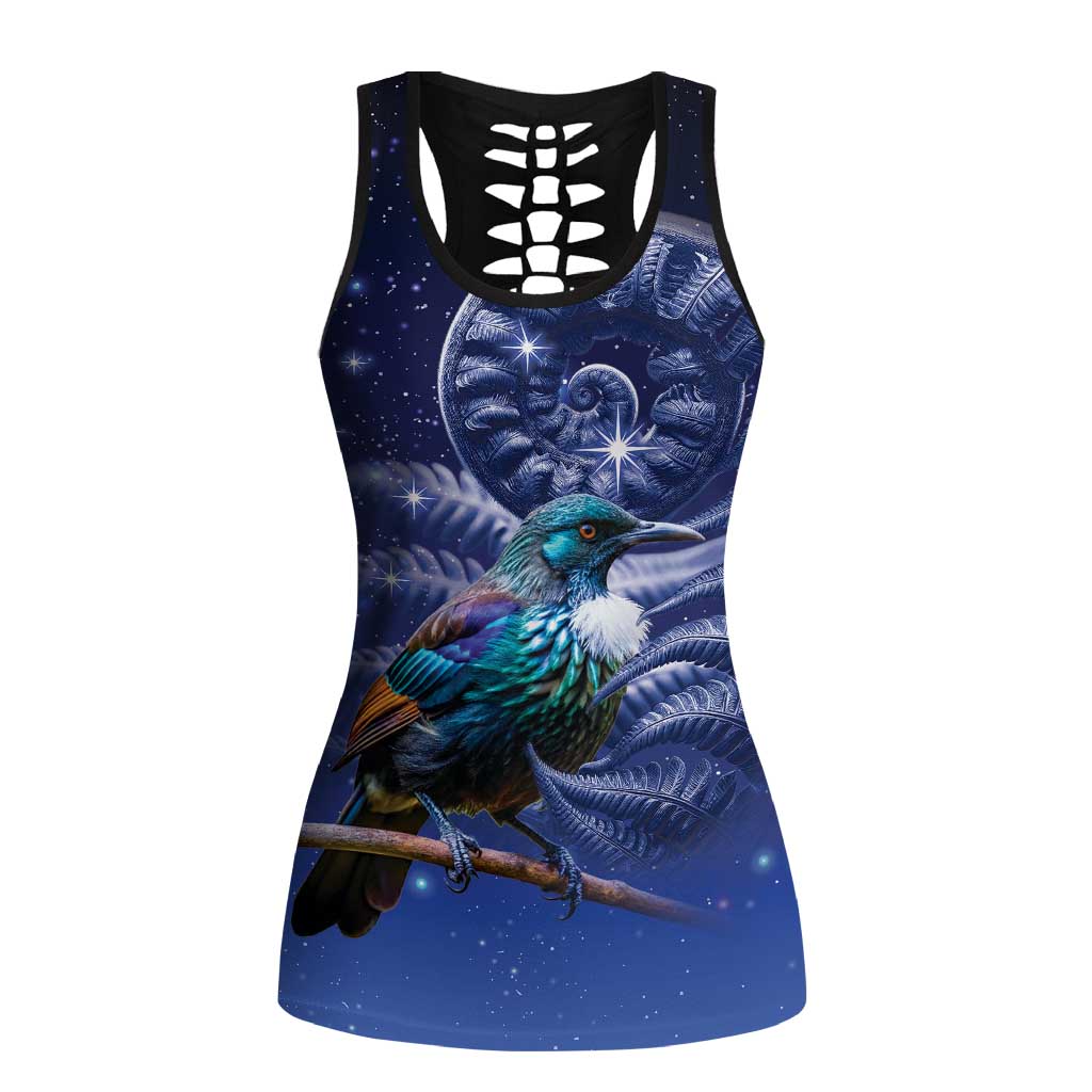 Tui Bird Matariki Galaxy Hollow Tank Top Koru Silver Fern Aotearoa LT9 Female Galaxy - Polynesian Pride