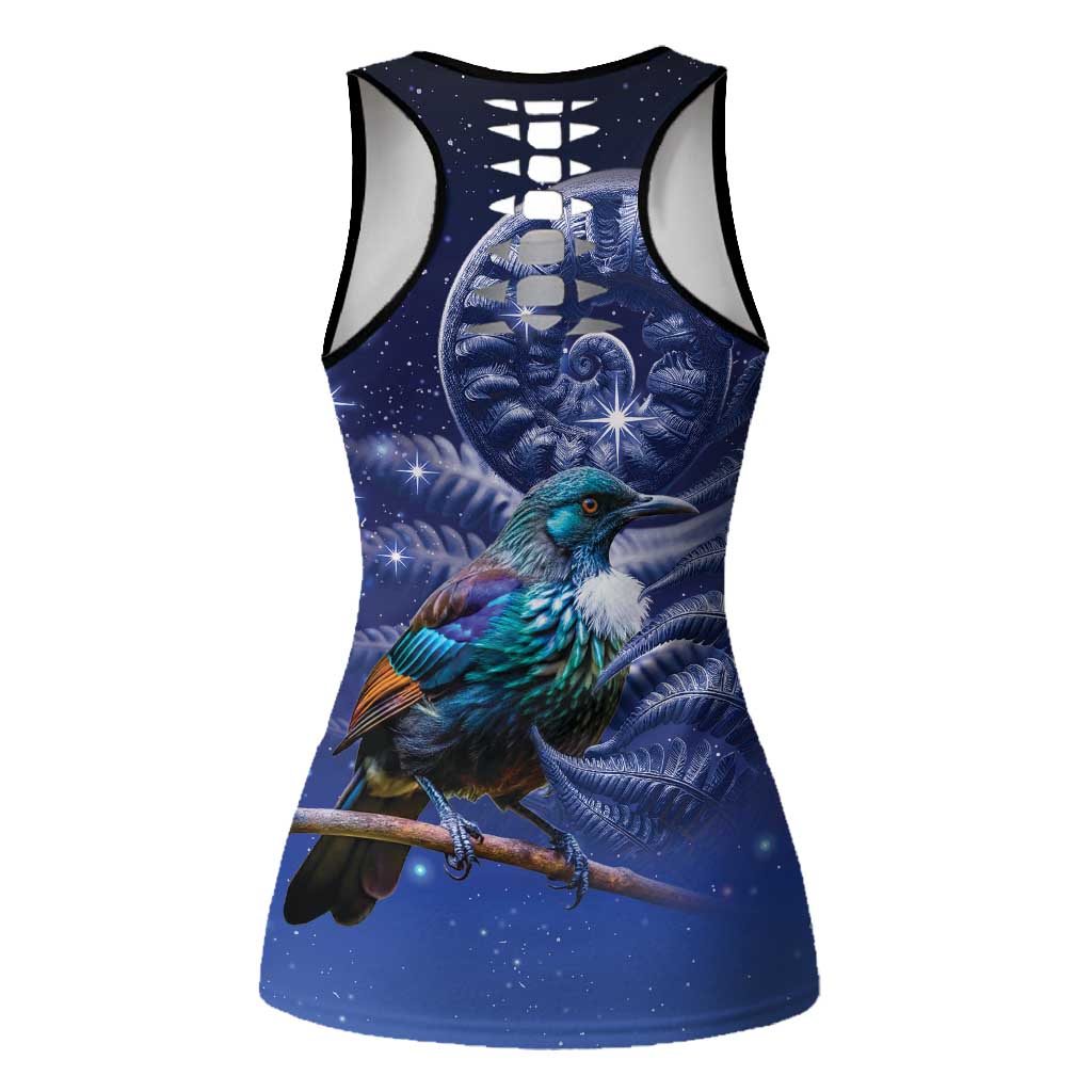 Tui Bird Matariki Galaxy Hollow Tank Top Koru Silver Fern Aotearoa LT9 - Polynesian Pride