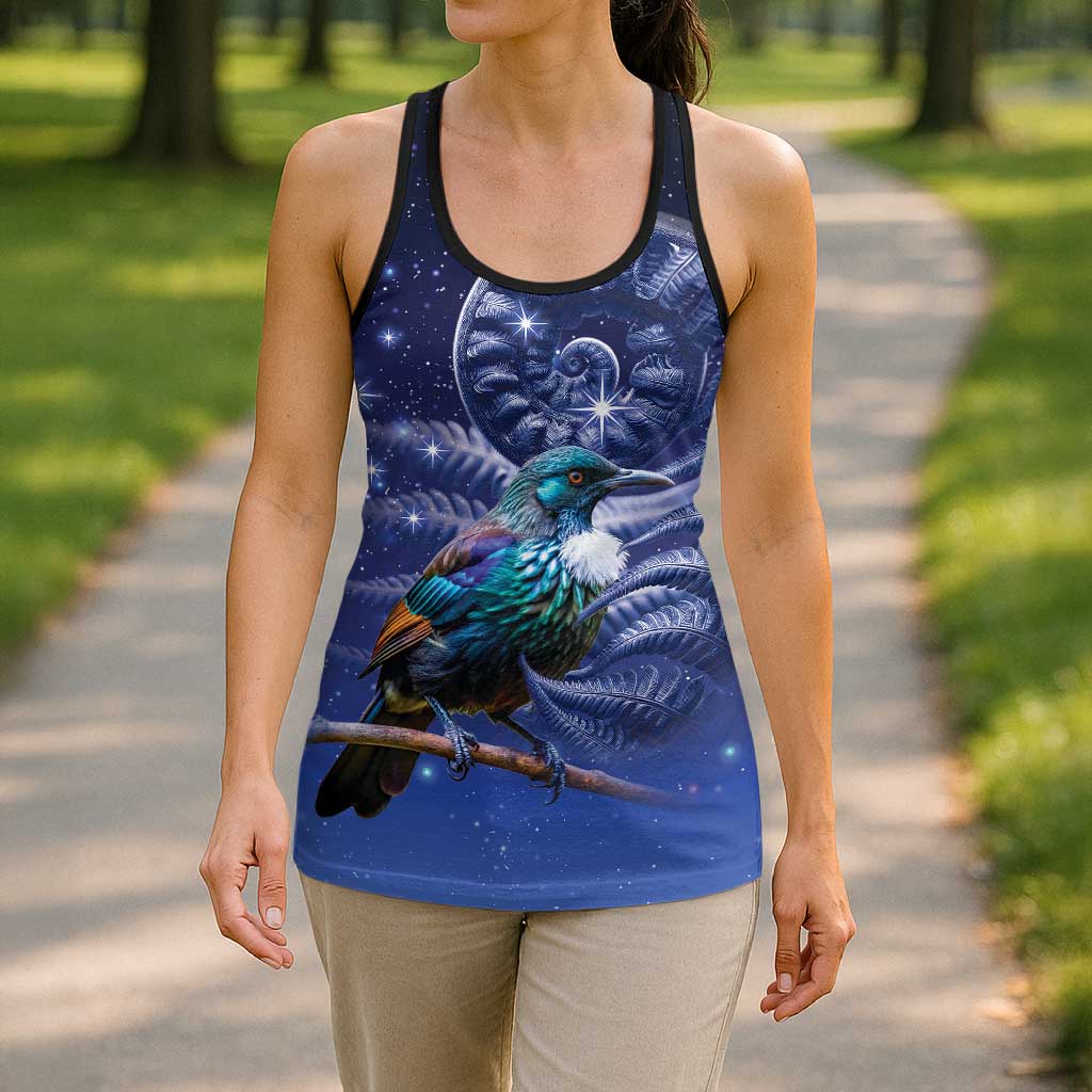 Tui Bird Matariki Galaxy Hollow Tank Top Koru Silver Fern Aotearoa LT9 - Polynesian Pride