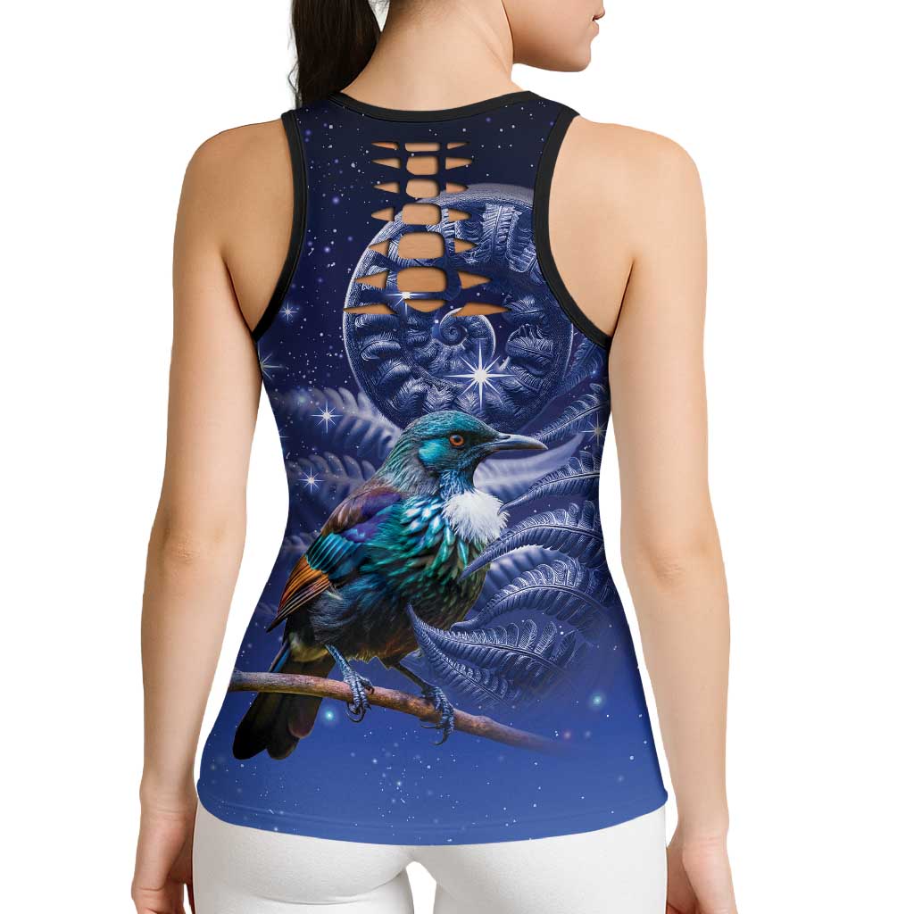 Tui Bird Matariki Galaxy Hollow Tank Top Koru Silver Fern Aotearoa LT9 - Polynesian Pride