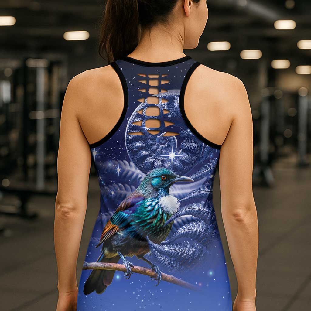 Tui Bird Matariki Galaxy Hollow Tank Top Koru Silver Fern Aotearoa LT9 - Polynesian Pride