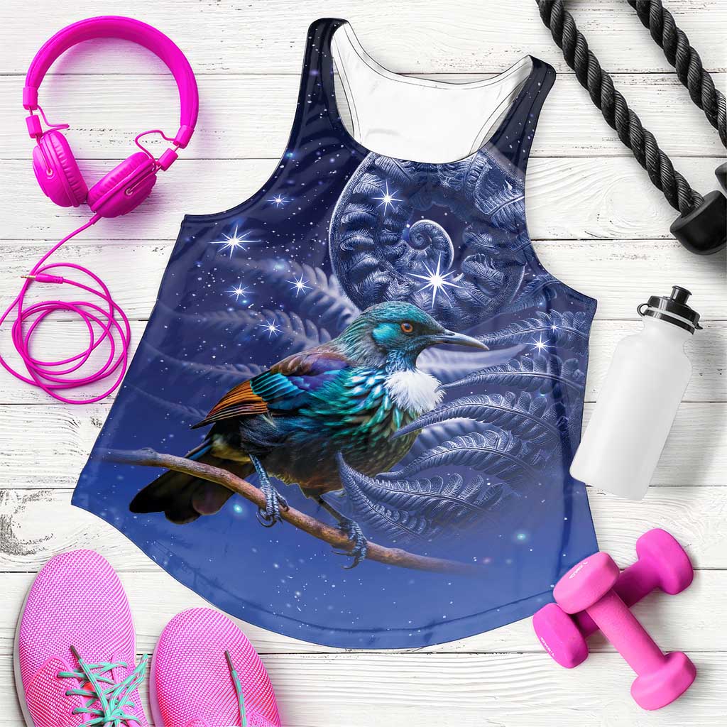 Tui Bird Matariki Galaxy Women Racerback Tank Koru Silver Fern Aotearoa LT9 Galaxy - Polynesian Pride