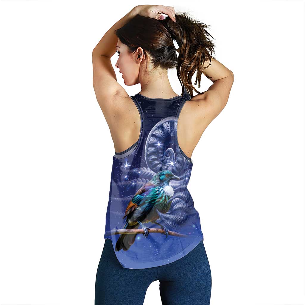 Tui Bird Matariki Galaxy Women Racerback Tank Koru Silver Fern Aotearoa LT9 - Polynesian Pride
