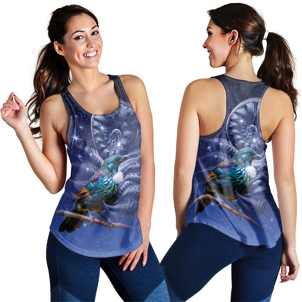 Tui Bird Matariki Galaxy Women Racerback Tank Koru Silver Fern Aotearoa LT9 - Polynesian Pride