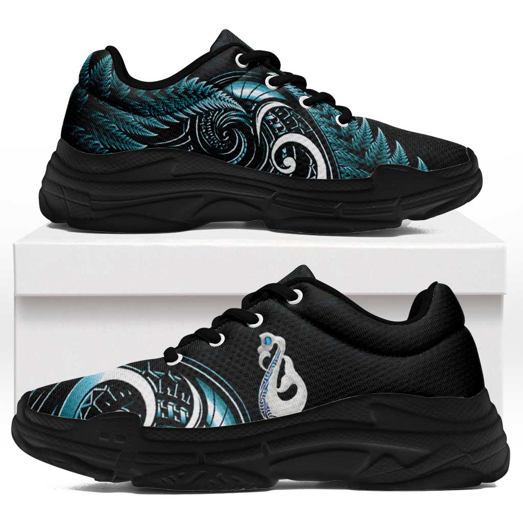 Turquoise New Zealand Chunky Sneakers Aotearoa Silver Fern With Manaia Maori Unique LT14 Turquoise - Polynesian Pride