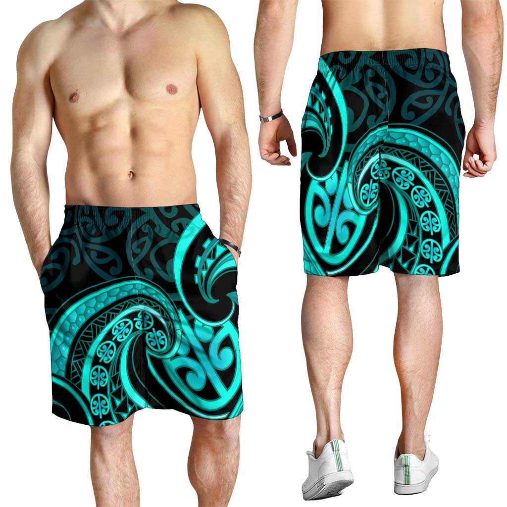Turquoise New Zealand Mangopare Shorts for Men Aotearoa Maori Koru Style LT14 - Polynesian Pride