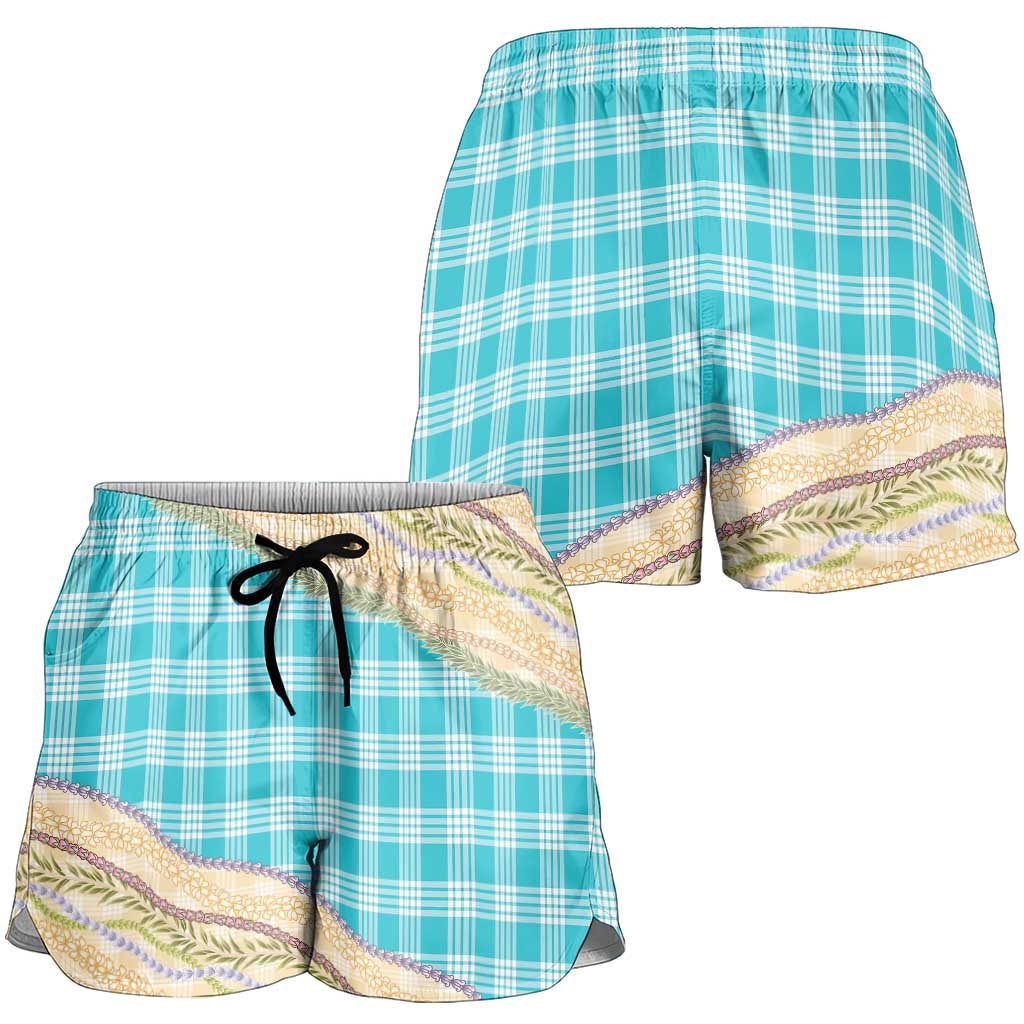 Turquoise Palaka Hawaii Leis Elegant Vibes Shorts for Women LT14 - Polynesian Pride