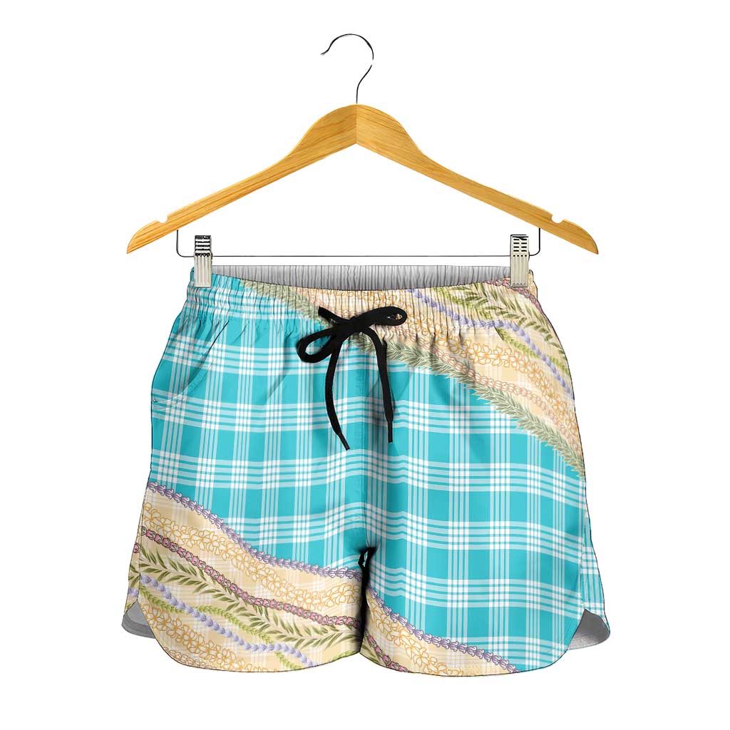 Turquoise Palaka Hawaii Leis Elegant Vibes Shorts for Women LT14 - Polynesian Pride