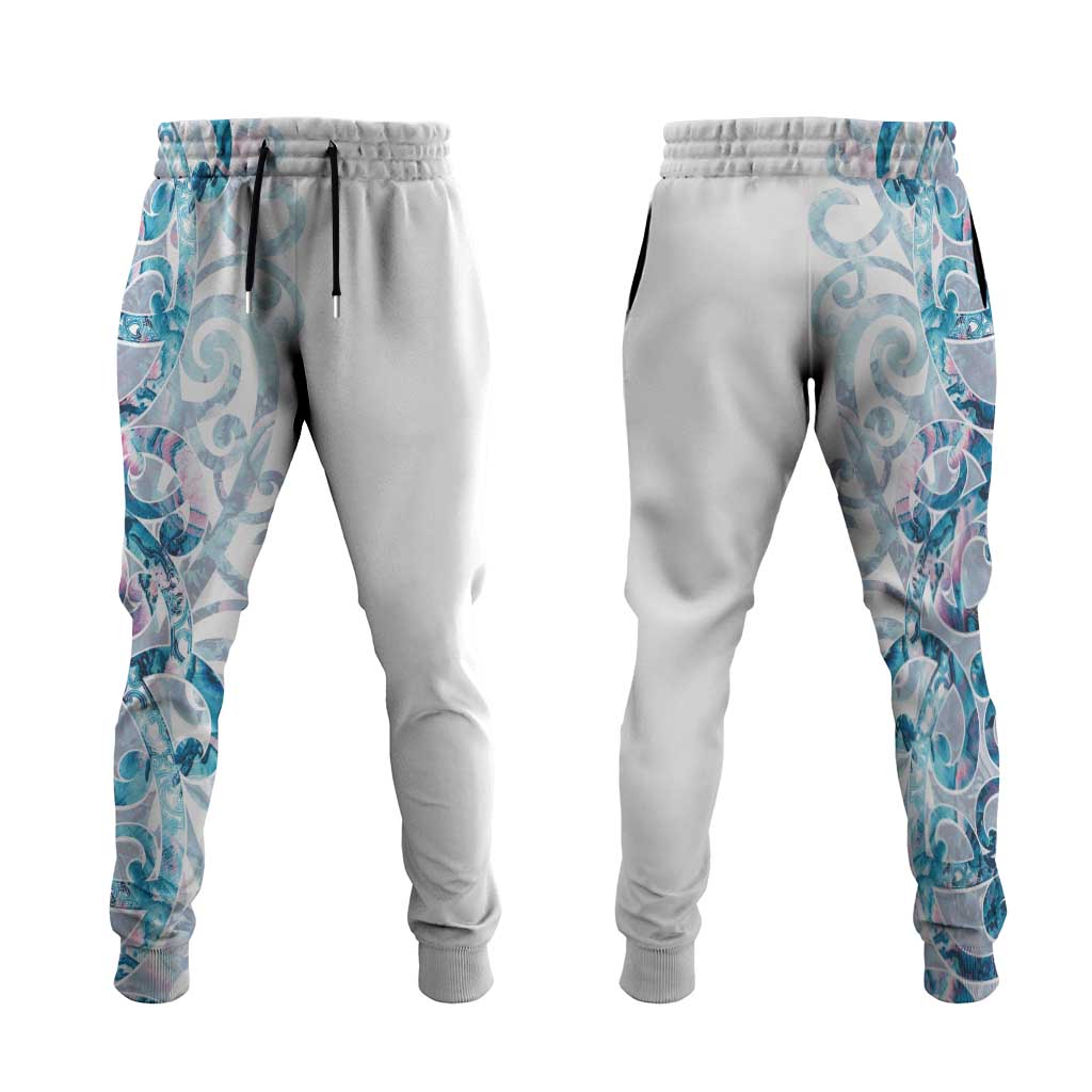 Turquoise Paua Shell Maori Jogger Pants Koru Kowhaiwhai LT7 White - Polynesian Pride