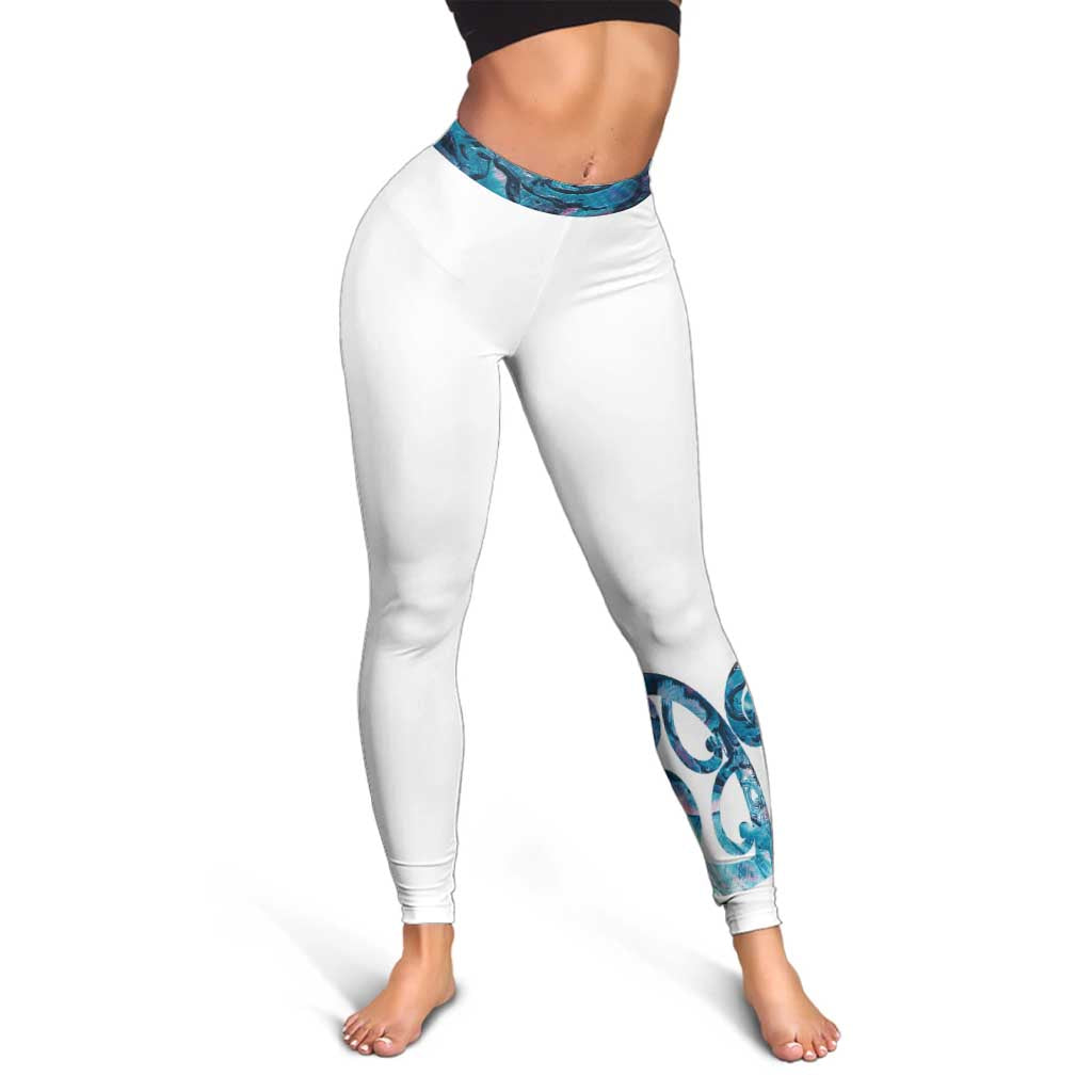 Turquoise Paua Shell Maori Leggings Koru Kowhaiwhai LT7 - Polynesian Pride