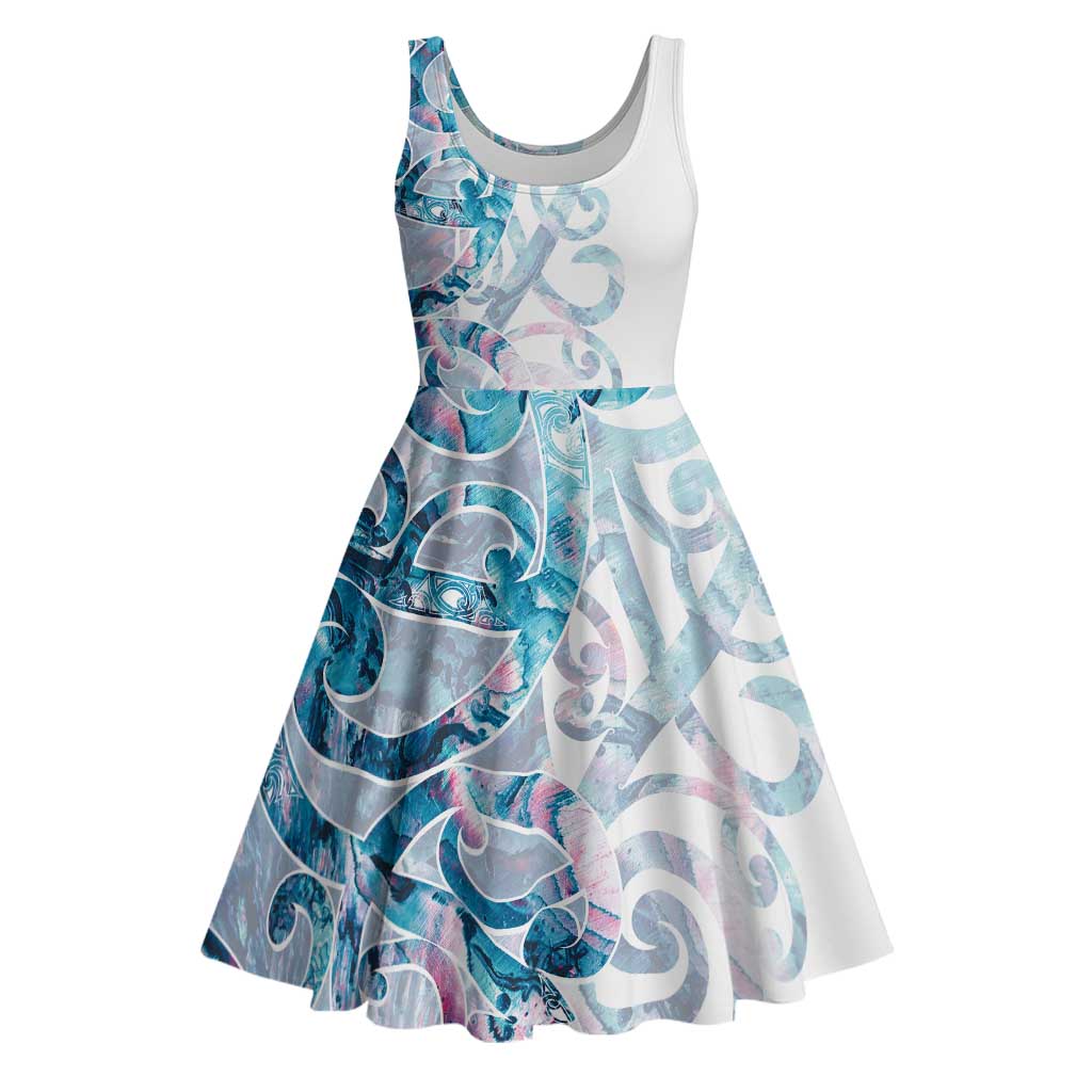 Turquoise Paua Shell Maori Midi Dress Koru Kowhaiwhai