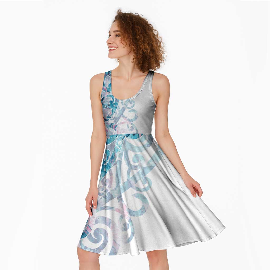 Turquoise Paua Shell Maori Midi Dress Koru Kowhaiwhai