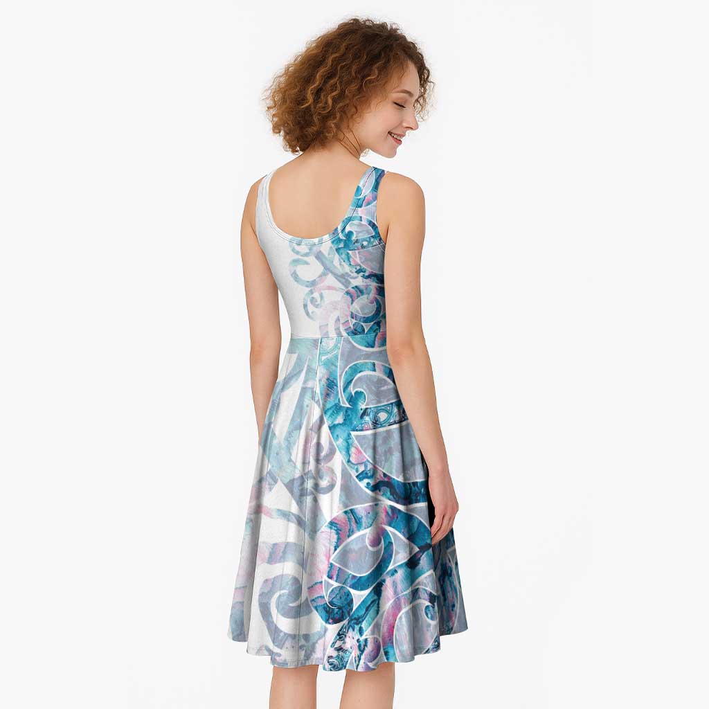Turquoise Paua Shell Maori Midi Dress Koru Kowhaiwhai