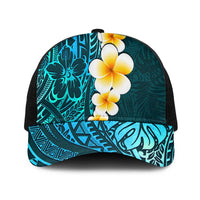 Turquosie Polynesia Baseball Net Cap Plumeria Tropical Leaves With Galaxy Polynesian Art - Polynesian Pride
