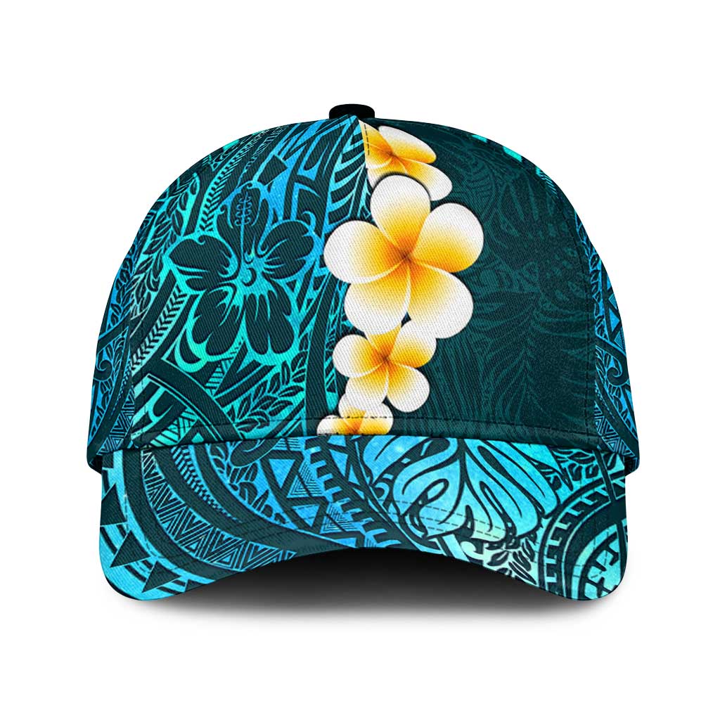 Turquosie Polynesia Classic Cap Plumeria Tropical Leaves With Galaxy Polynesian Art LT14