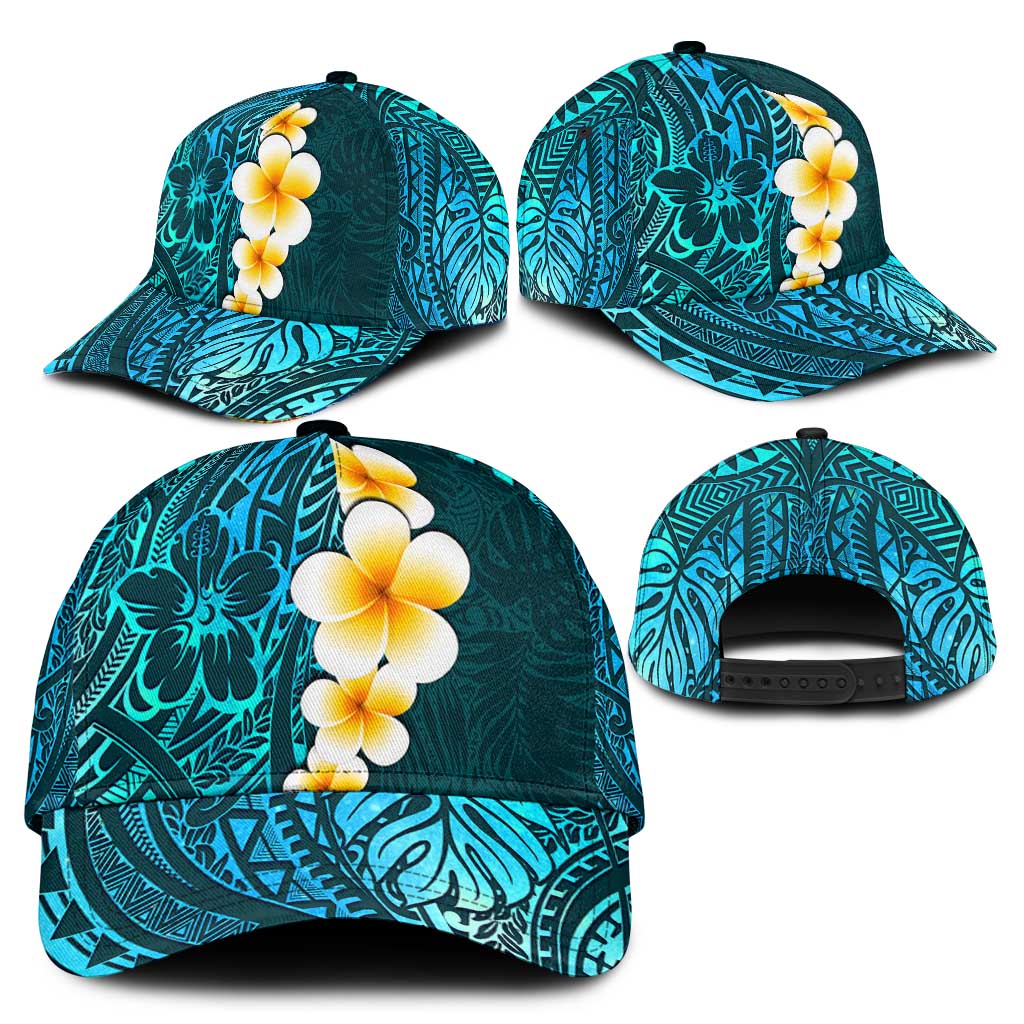 Turquosie Polynesia Classic Cap Plumeria Tropical Leaves With Galaxy Polynesian Art LT14
