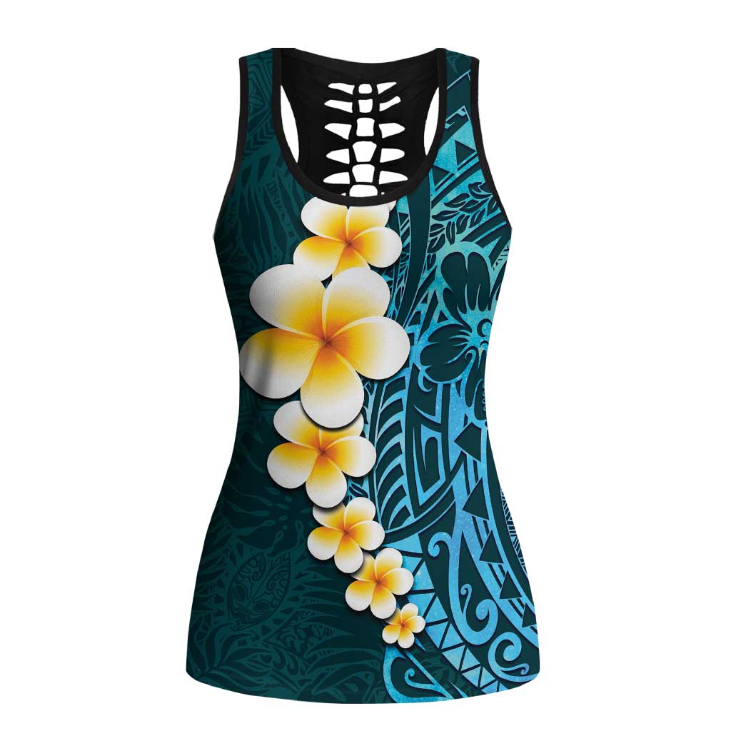 Turquosie Polynesia Hollow Tank Top Plumeria Tropical Leaves Galaxy Polynesian Art LT14 Female Turquosie - Polynesian Pride