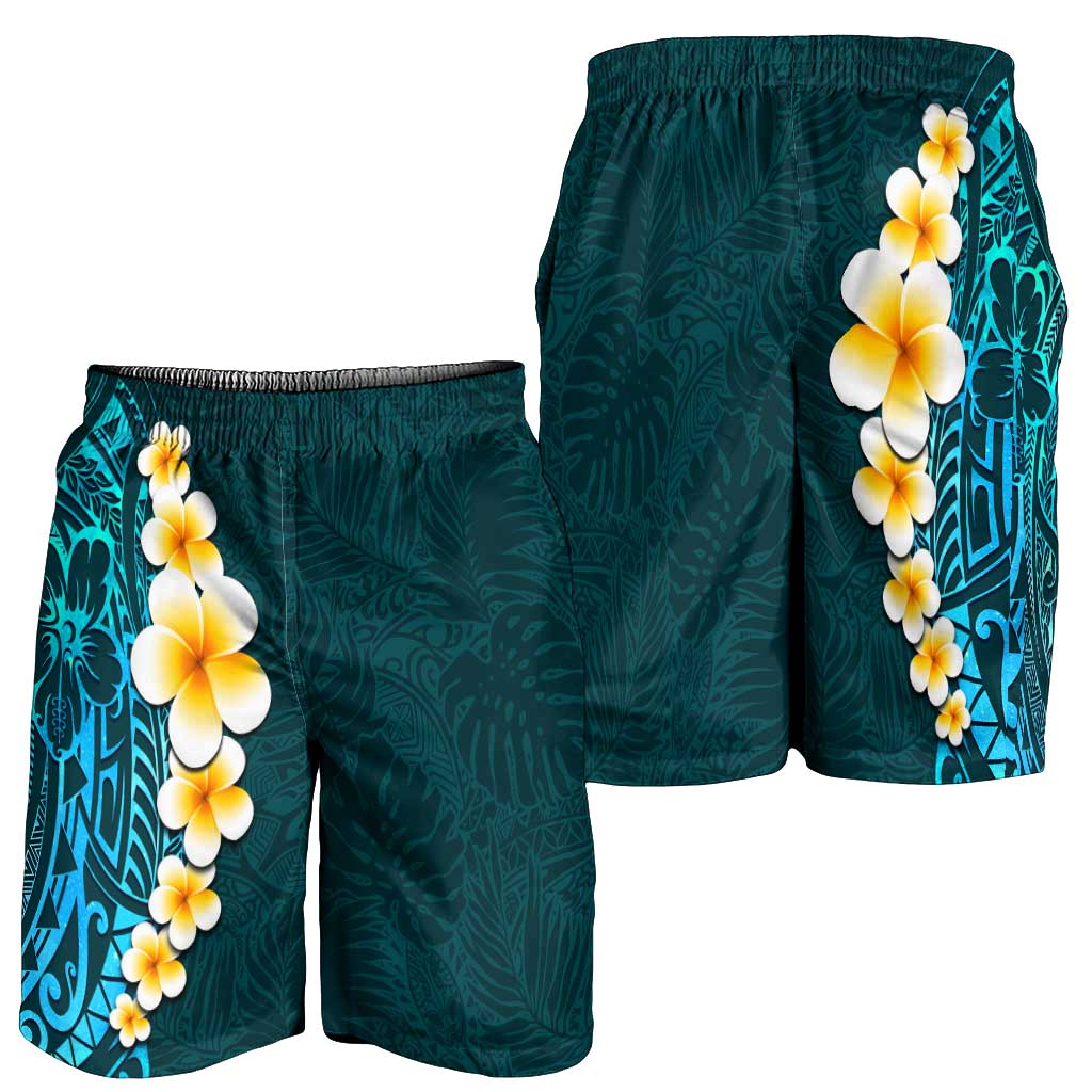 Turquosie Polynesia Shorts for Men Plumeria Tropical Leaves With Galaxy Polynesian Art LT14 - Polynesian Pride