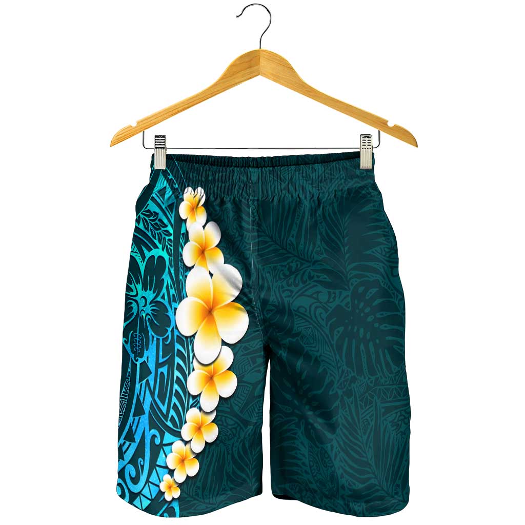 Turquosie Polynesia Shorts for Men Plumeria Tropical Leaves With Galaxy Polynesian Art LT14 - Polynesian Pride