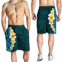 Turquosie Polynesia Shorts for Men Plumeria Tropical Leaves With Galaxy Polynesian Art LT14 - Polynesian Pride