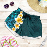 Turquosie Polynesia Shorts for Women Plumeria Tropical Leaves With Galaxy Polynesian Art LT14 Turquosie - Polynesian Pride
