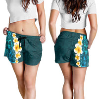 Turquosie Polynesia Shorts for Women Plumeria Tropical Leaves With Galaxy Polynesian Art LT14 - Polynesian Pride