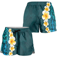 Turquosie Polynesia Shorts for Women Plumeria Tropical Leaves With Galaxy Polynesian Art LT14 - Polynesian Pride