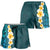 Turquosie Polynesia Shorts for Women Plumeria Tropical Leaves With Galaxy Polynesian Art - Polynesian Pride