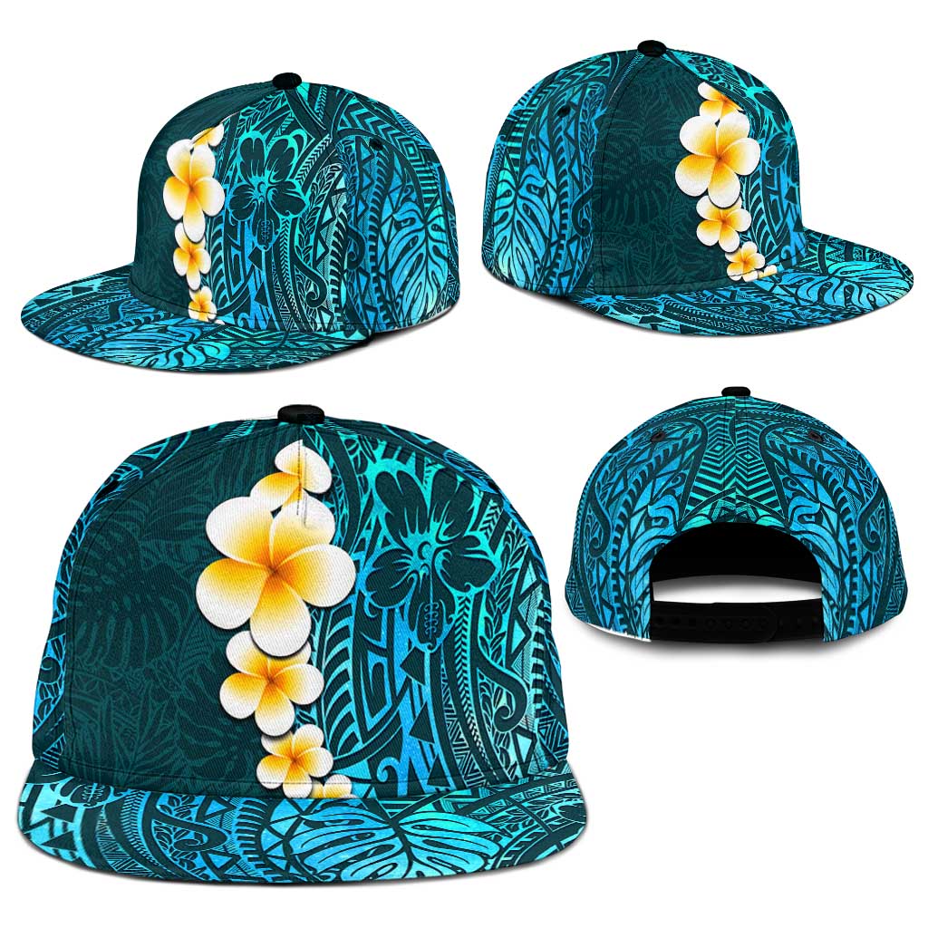 Turquosie Polynesia Snapback Cap Plumeria Tropical Leaves With Galaxy Polynesian Art - Polynesian Pride